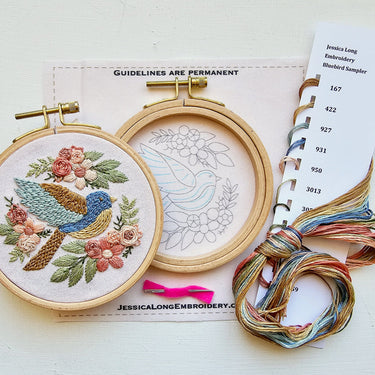 Jessica Long Embroidery Bluebird Sampler Embroidery Kit