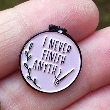 Black "I Never Finish Anything" Needle Minders: Pink