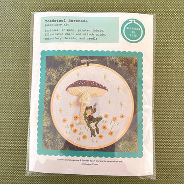 Stitches By Tiff  Toadstool Serenade Frog & Mushroom Craft DIY Embroidery Kit