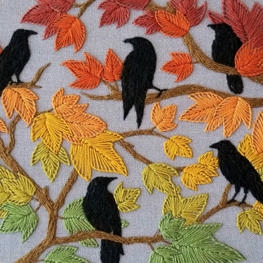 Jessica Long Embroidery Autumn Birds Embroidery Kit: Grey-blue