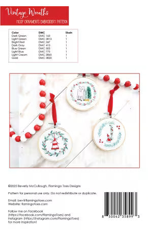 Flamingo Toes Vintage Wreaths Embroidery Pattern