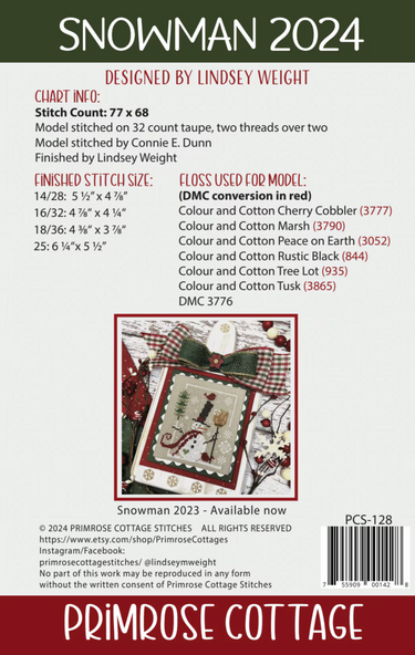 Primrose Cottage Snowman 2024 PCS-128