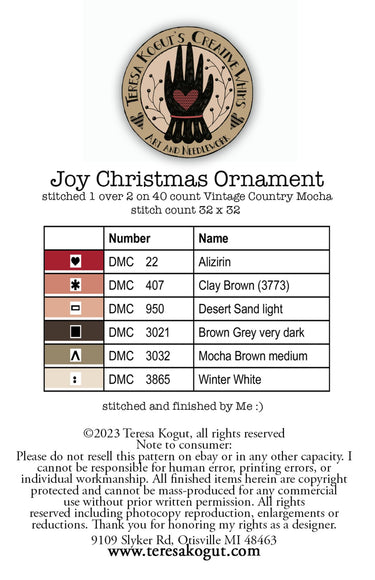 Teresa Kogut Joy Christmas Ornament XS314