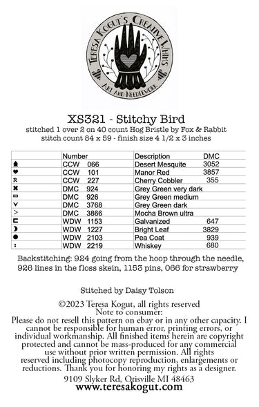 Teresa Kogut Stitchy Bird XS321