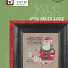 Cover of 'Wee Santa 2025' with framed cross-stitch design of Santa Claus and text on a green background.