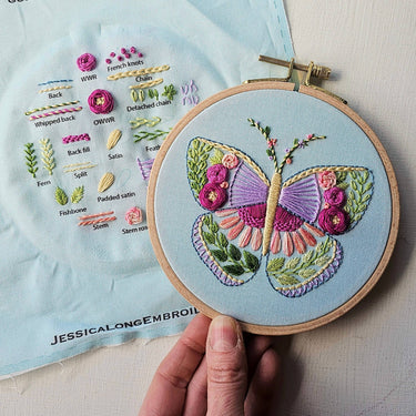Jessica Long Embroidery Beginner Butterfly Sampler hand embroidery kit